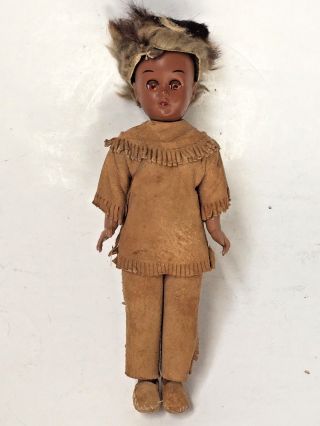 Vintage Native American Indian Doll Plastic With Sleep Eyes
