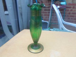 Antique Bohemian / Czech / Moser Art Glass Vase With Gilded Bird Design