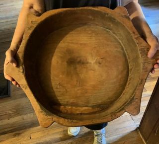 Large Antique Primitive Wooden Tray Flat Bowl Carved Farm Tray