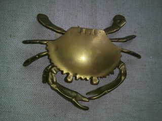 Vintage Solid Brass Crab Ashtray With Hinged Lid
