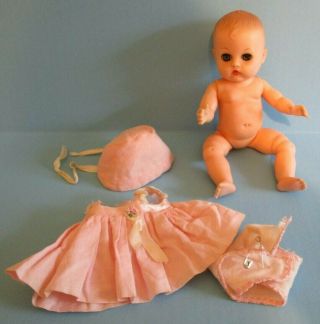 Vintage Vogue Ginnette Baby Doll Sleep Eyes Tagged Pink Dress 8 "