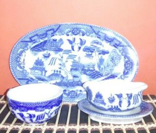 Occupied Japan Blue Willow China Set Vintage Antique Tea Coffee