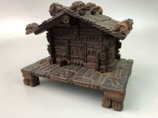 Antique Black Forest German Swiss Wood Carved House Hinged Box