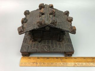 Antique Black Forest German Swiss Wood Carved House Hinged Box 2