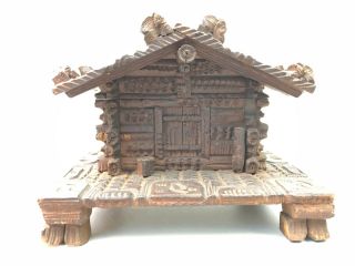Antique Black Forest German Swiss Wood Carved House Hinged Box 3