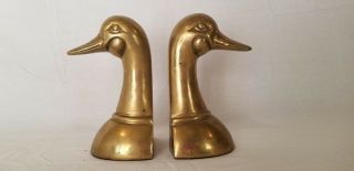 Solid Brass 6 " Bookends Duck Goose Engraved Detailing Vtg Lodge Hunting Figurine