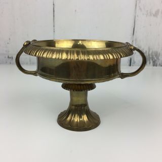 Vintage Brass Pedestal Bowl Dish Ornate Handles Shallow 4.  5 " Tall