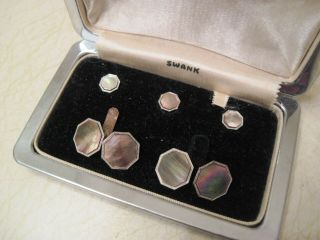 Vintage Swank Cufflinks Stud Set Mother Of Pearl Or Abalone