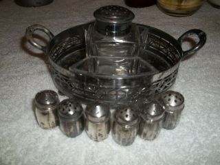 Antique Sterling Individual Salt & Pepper Shakers 3 Pair Forbes S.  P.  Co Caddy
