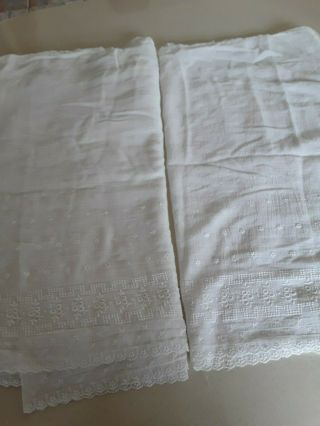 14 Feet Of Antique Vintage Fine White Muslin Embroidered Lace Cotton