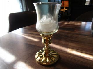 Vintage Baldwin Polished Solid Brass Base Glass Votive Candle Holder 5 3/4 "