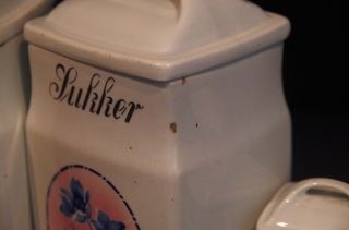 Antique 12 Pc Norwegian Porcelain Canister Set - - Sugar Flour Nutmeg Curry Cloves 3