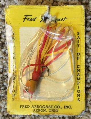 Vintage Red Yellow Popper Fred Arbogast Fly Fishing Lure Bass Bait Of Champions
