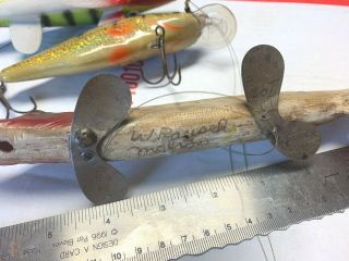 3 Old Vintage Fishing Lures Decoys HRI tri hook one weighted 3