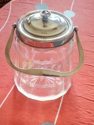 Fine Edwardian Solid Silver Mounted Cut Glass Biscuit Barrel - Birm.  1911 99p Nr