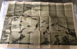 Rare Antique Geo.  Walker Bird’s Eye View Boston Harbor North Shore Map 1907
