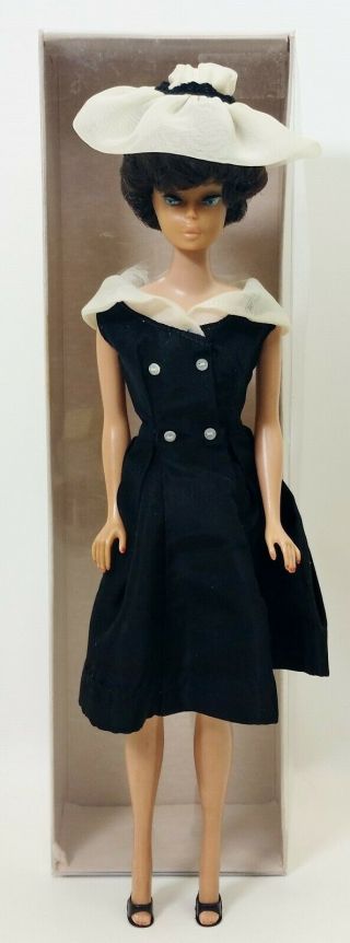 Vintage Brunette Bubble Cut Barbie Doll Midge Barbie Body Black Dress