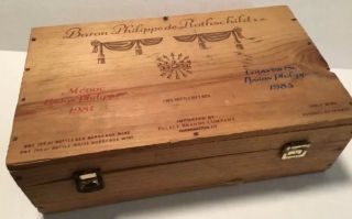 1985 Baron Rothschild Empty Wooden 2 Bottle Wine Crate Box Medco Graves