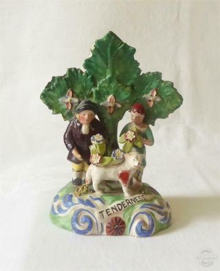 Good Sized Antique Early 19th C Staffordshire Walton Figure Group ‘tenderness’