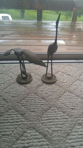 Vintage Leonard Silver Co Mcm Solid Brass Standing Crane Figurines Birds Pair
