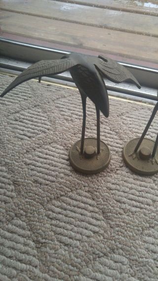 Vintage Leonard Silver Co MCM Solid Brass Standing Crane Figurines Birds Pair 4