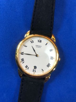 Seiko Gold Tone Vintage Quartz Watch With Date 5y39 8068