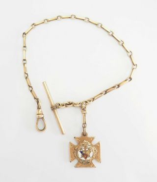 Antique Knights Of Pythias Masonic Group Gold Filled Enamel Fcb Cross Watch Fob