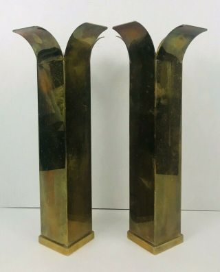 Mid Century Modern Square Brass Candle Holders 14 1/4 " Tall Decorative Crafts