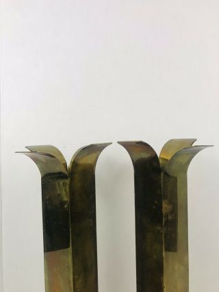 Mid Century Modern Square Brass Candle Holders 14 1/4 