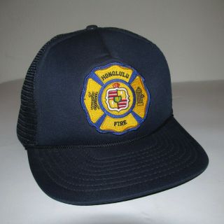Vtg 80s Honolulu Hawaii Fire Department Snapback Mesh Hat Nos Cap Patch Trucker