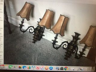 Ornate Antique Bronze Two - Bulb Candelabra Wall Sconces - Lamp Shade gold Wall 2 2