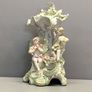 Porcelain Bisque Figural Vase Detailed Children Boy Girl Birds Flowers
