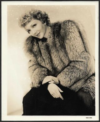 Stylish Hollywood Icon Claudette Colbert In Fur Vintage 1940 Glamour Photograph