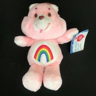 Vintage 1980s 1983 Pink Care Bear Plush Rainbow Cheer Bear 13” (w/ Tags)
