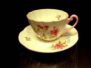 Antique H/p Shelley Dainty Floral Design Bone China Stocks 13428 Cup & Saucer
