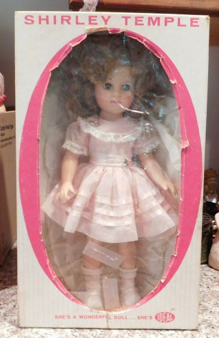 Vintage 15 " Ideal Vinyl Shirley Temple Labeled Pink Dress Doll W/ Box