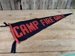 Vintage 1960s Camp Fire Girls Felt Pennant - Navy Blue With Red