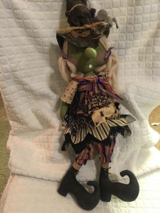 Primitive Handmade Witch Doll Folk Art Halloween Autumn 21.  5” B