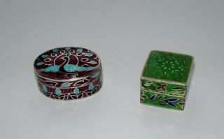Vintage Silver Boxes Two Attractive Pill Boxes Enamelled Bird Decoration