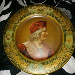 Antique Tin Litho Plate Vienna Art Knights Of Columbus Souvenir 1905