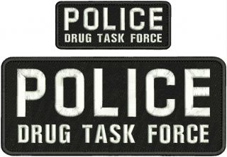 Police Drug Task Force Embroidery Patches 4x10 &2x5 With Hook B/w
