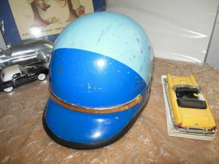 Vintage 1960s 70s Police Bell Toptex Motorcycle Helmet W Visor Blue Size M Or 7