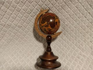 8.  5 " Italian Wooden Desk Globe Old World Map - Small Vintage Made In Italy -