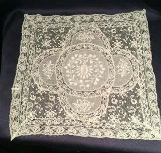 Lovely Antique Normandie Lace Doily Mixed Lace With Hand Embroidery