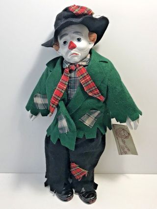 Vintage Hobo Clown Doll Sad Porcelain Face Hands Windup Muscial Bring In Clowns