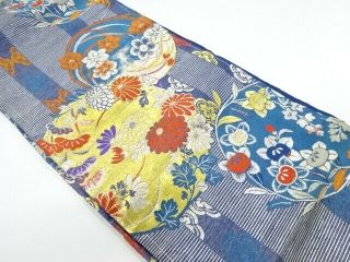 89933 Japanese Kimono / Antique Nagoya Obi / Woven Flower Roundel