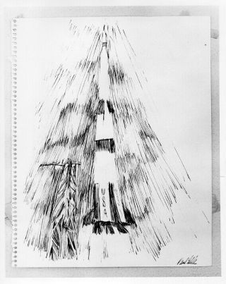 Apollo 11 / Orig Nasa 8x10 Press Photo - Launch Sketch By Artist Paul Calle