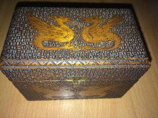 Antique Chinese Poker Work Box For Playing Cards Dragons Wood