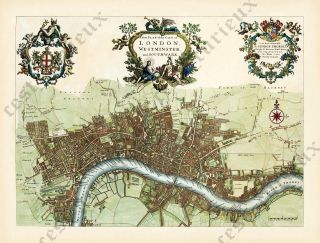 Antique Georgian London Plan Map Old Engraving John Strype 1720 Large Art Poster