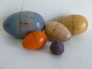 Vintage Wood Wooden Treen Hand Turned 5 Stacking Eggs